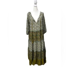 NATURAL LIFE Green and Cream Long Sleeve Sundress